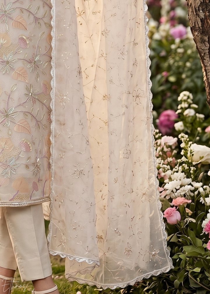 Dove Vines-Embroidered Chinon Palazzo Suit