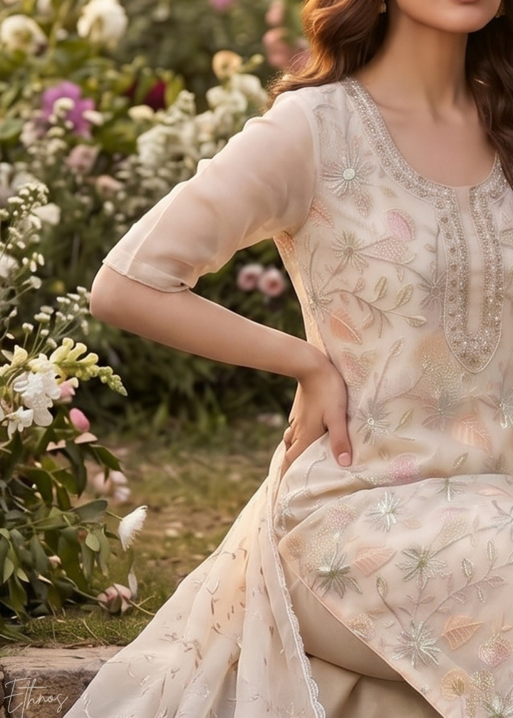 Dove Vines-Embroidered Chinon Palazzo Suit