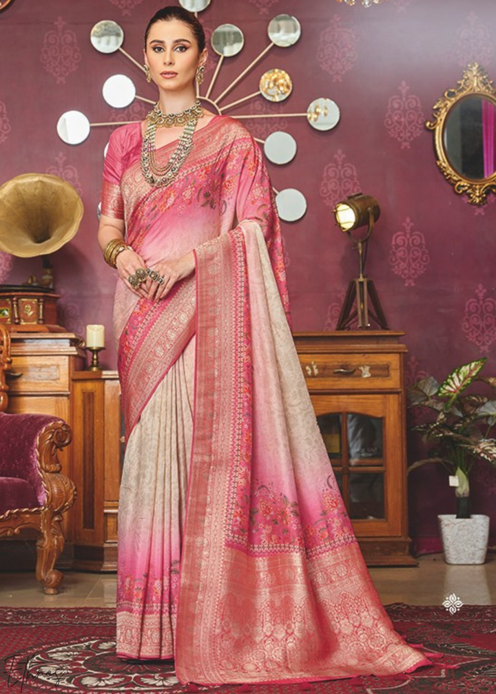 Dual Tone Rose Poly-Viscose Silk Saree