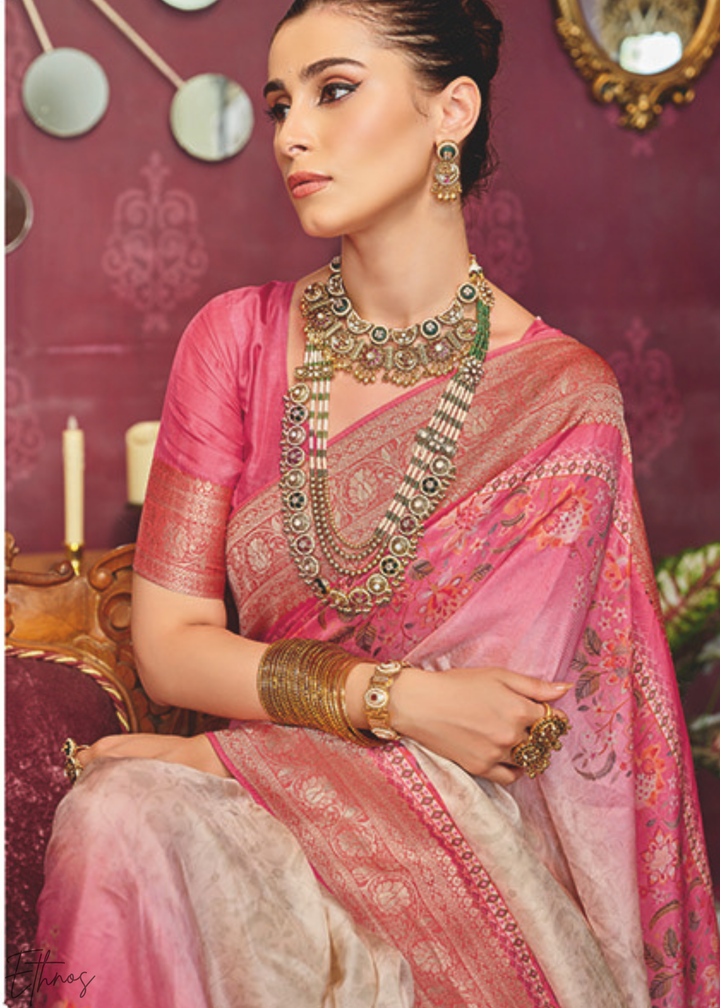 Dual Tone Rose Poly-Viscose Silk Saree