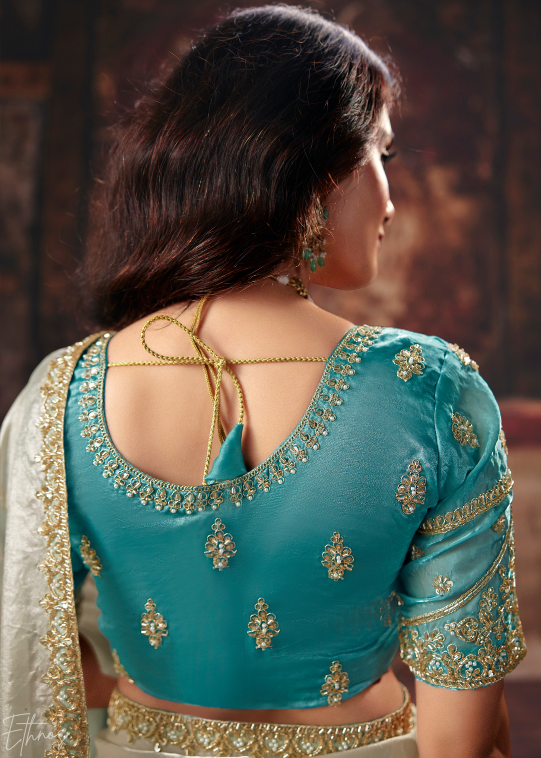 Dual Tone Turquoise Blue Ombre Fendy Satin Saree