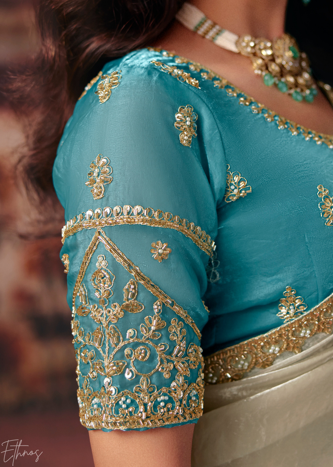 Dual Tone Turquoise Blue Ombre Fendy Satin Saree