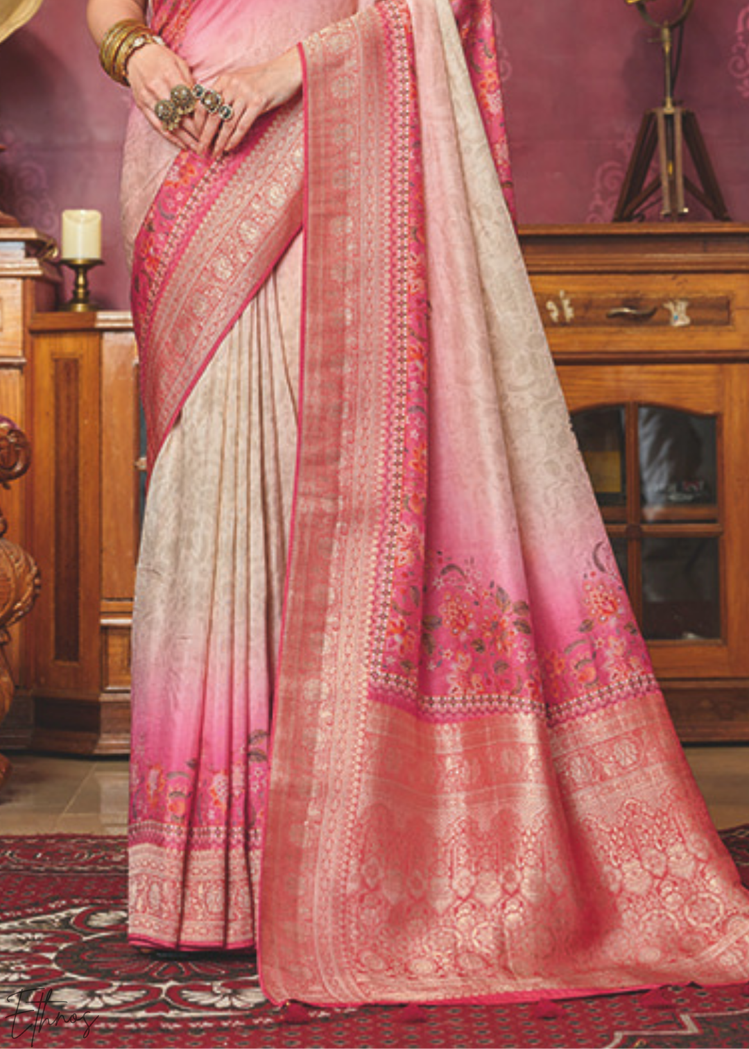 Dual Tone Rose Poly-Viscose Silk Saree