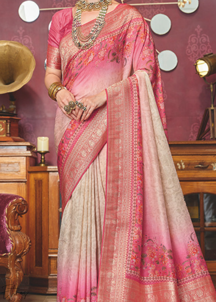 Dual Tone Rose Poly-Viscose Silk Saree