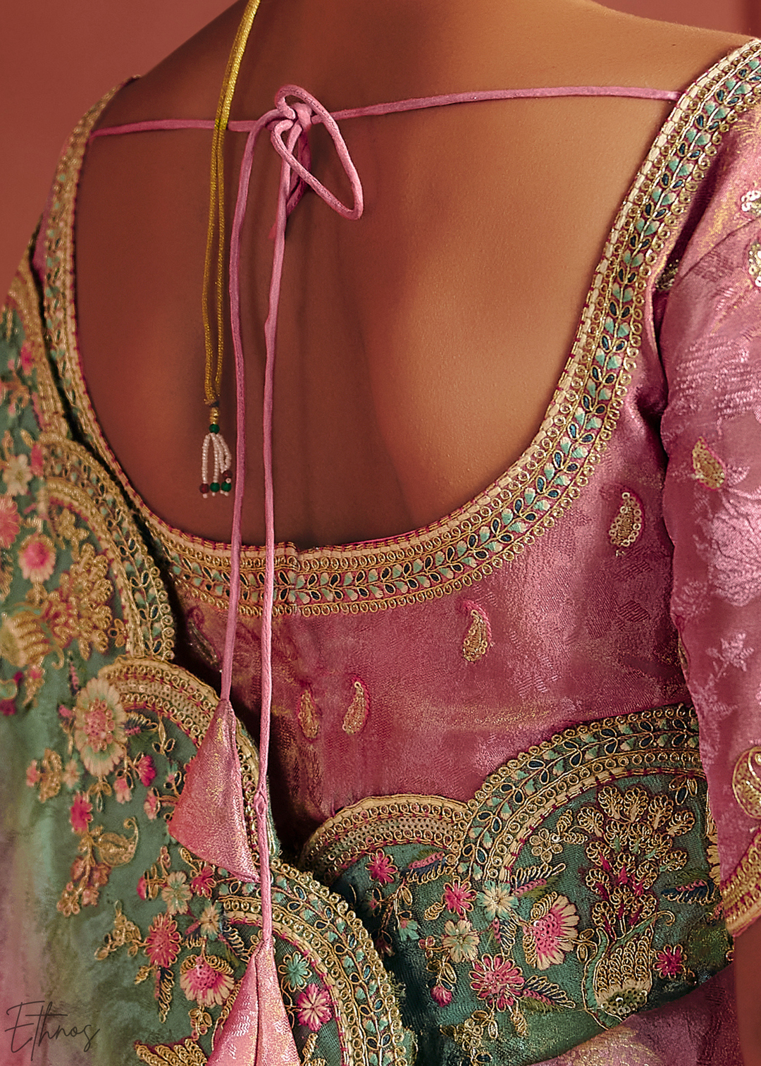 Dusky Pink Floral Resham Silk Saree