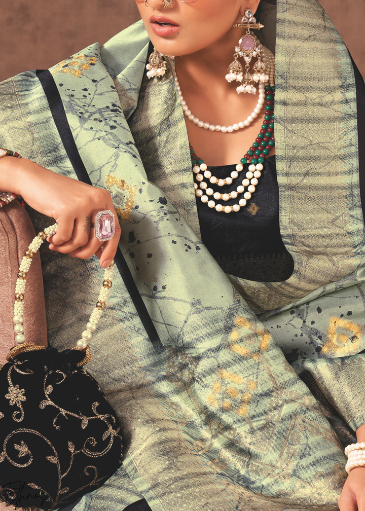 Dusty Grey Linear-Motif Jacquard Cotton Saree