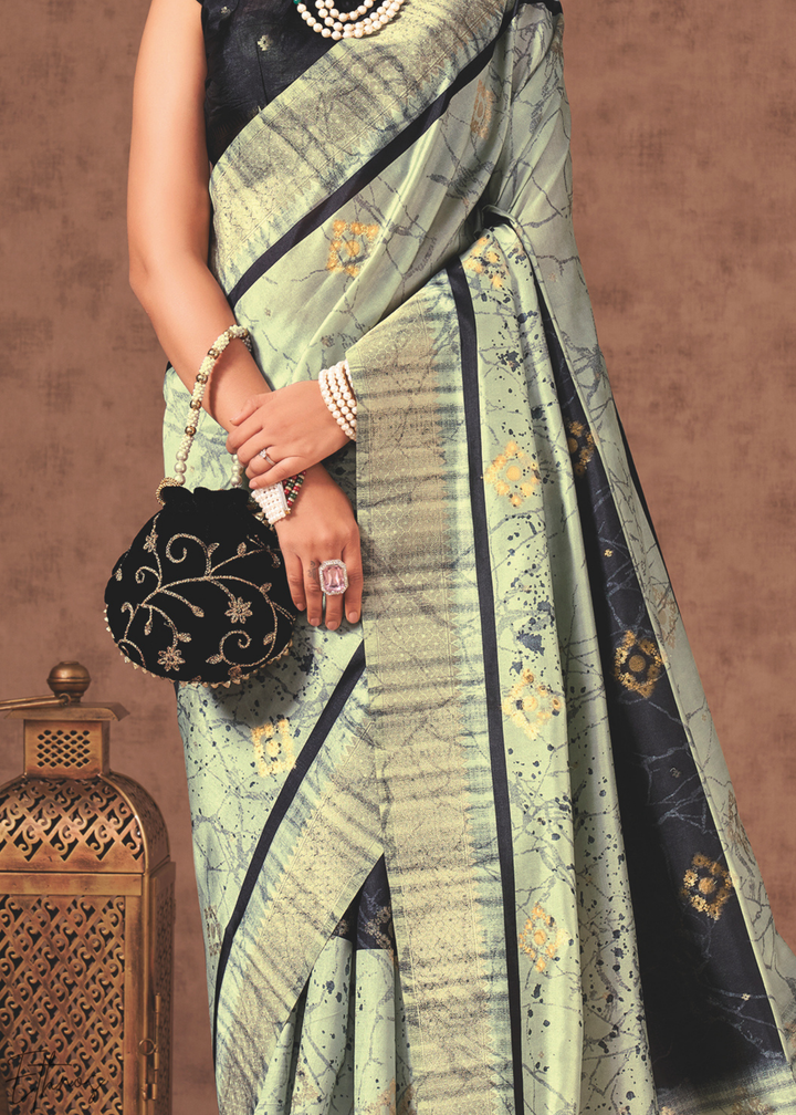 Dusty Grey Linear-Motif Jacquard Cotton Saree