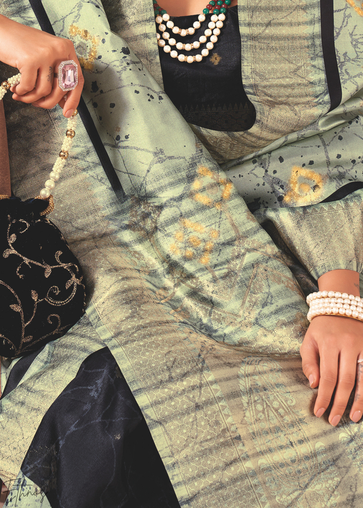 Dusty Grey Linear-Motif Jacquard Cotton Saree