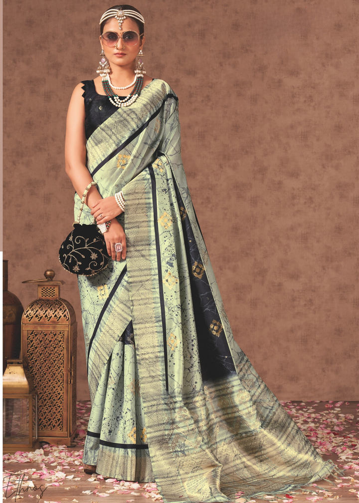 Dusty Grey Linear-Motif Jacquard Cotton Saree