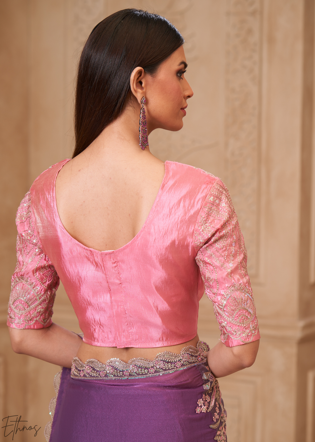 Dusty Lavender Classic Border Satin Georgette Saree
