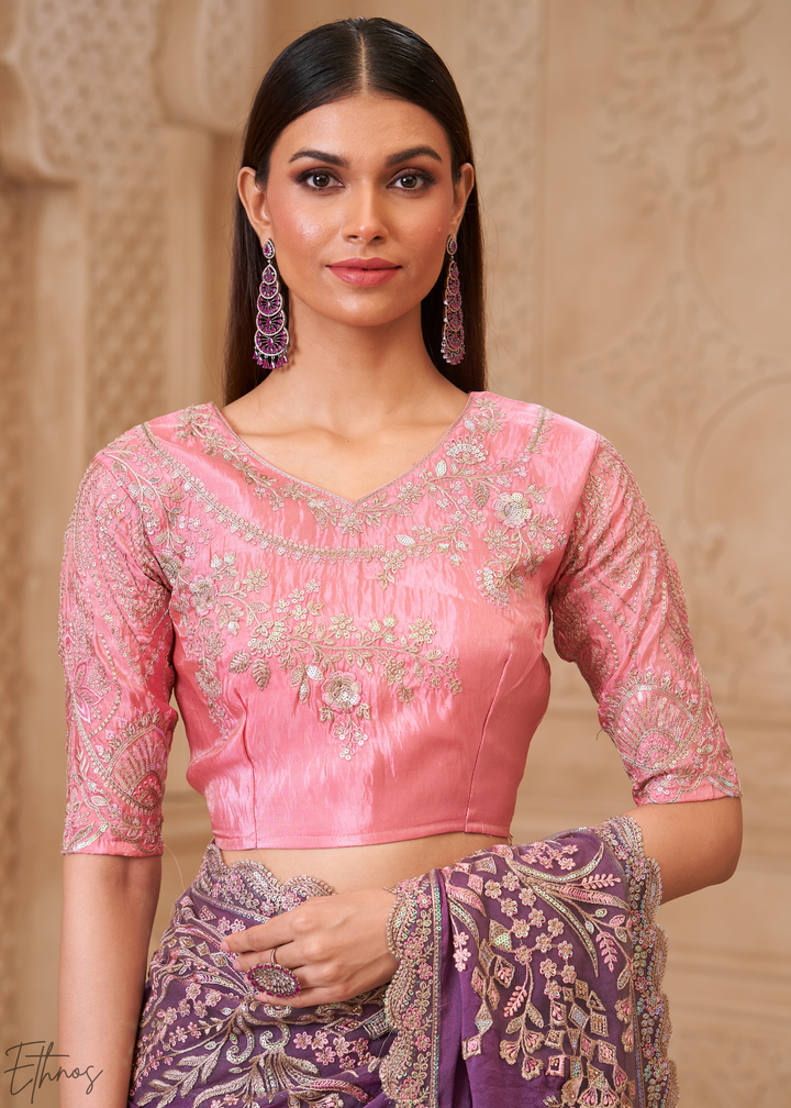 Dusty Lavender Classic Border Satin Georgette Saree