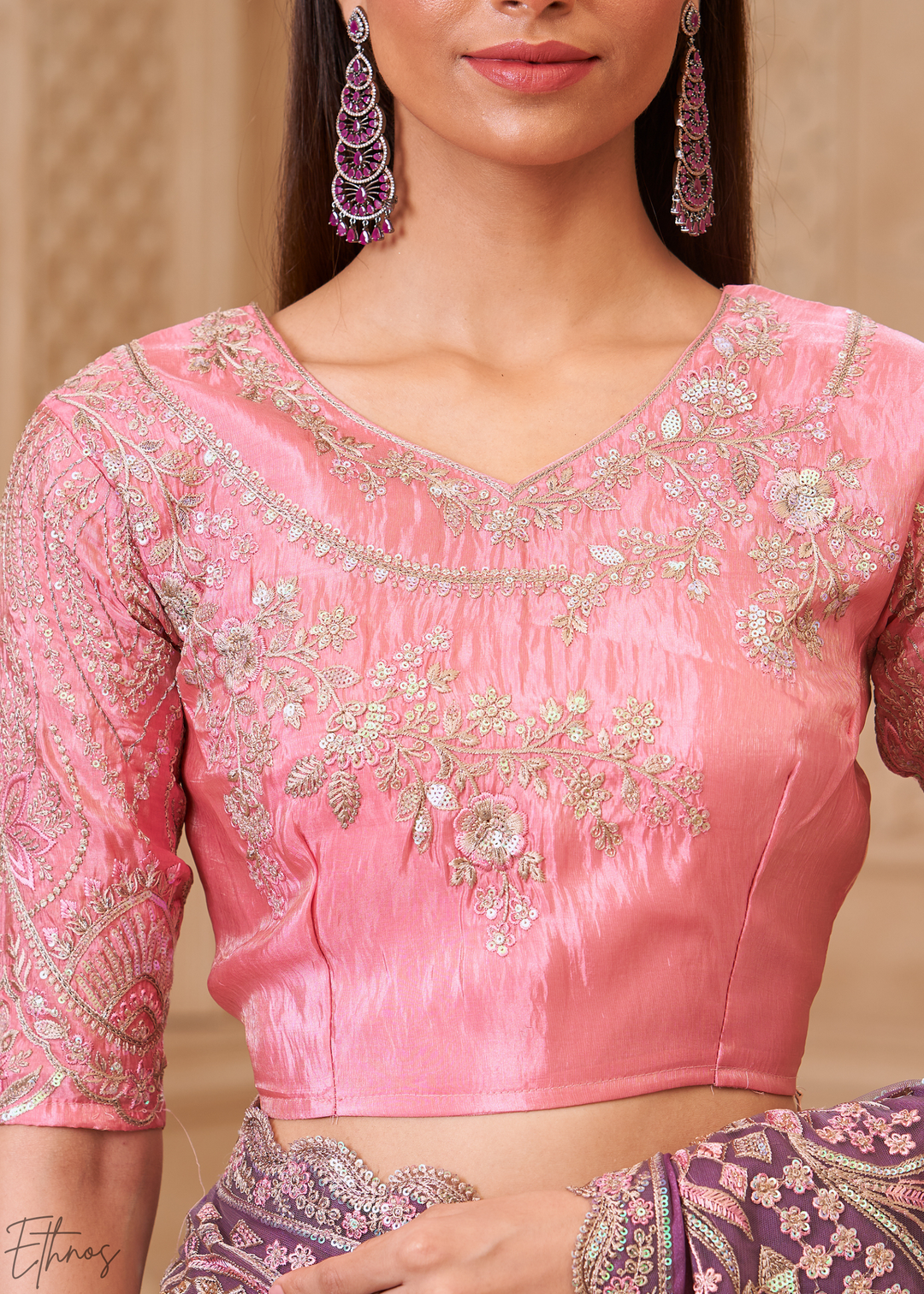 Dusty Lavender Classic Border Satin Georgette Saree