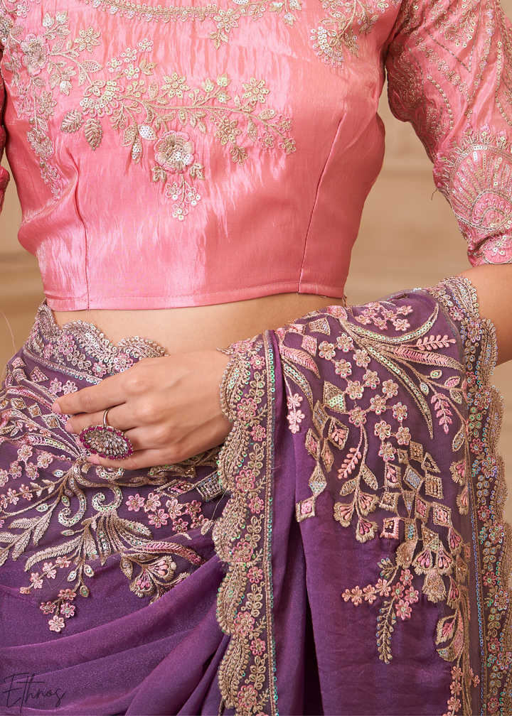 Dusty Lavender Classic Border Satin Georgette Saree
