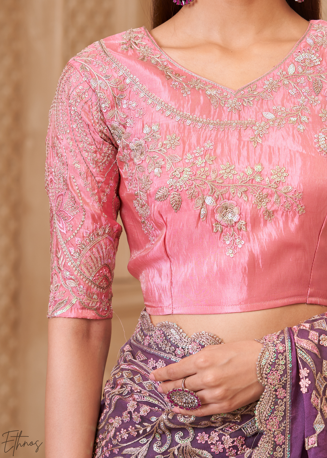 Dusty Lavender Classic Border Satin Georgette Saree