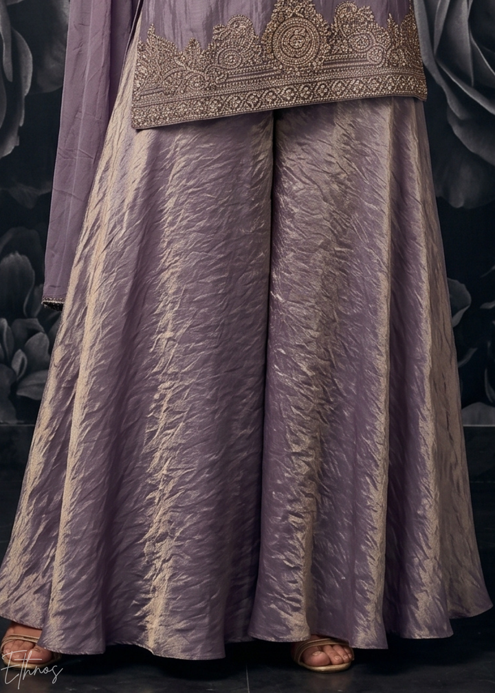 Dusty Lavender Embroidered Silk Flared Palazzo Suit