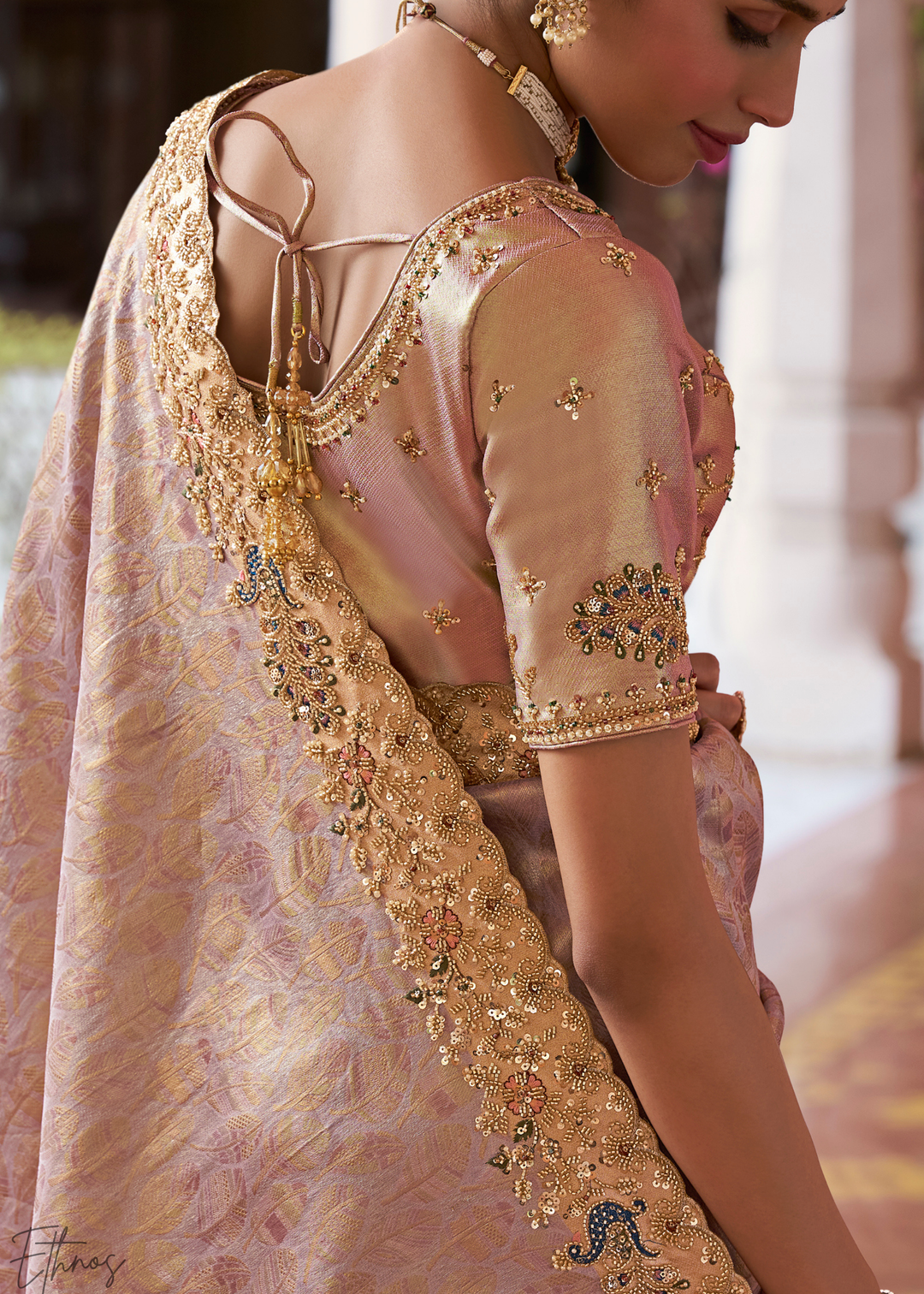 Dusty Lilac Artisanal Scallop Cutbead Border Kanjivaram Silk Saree