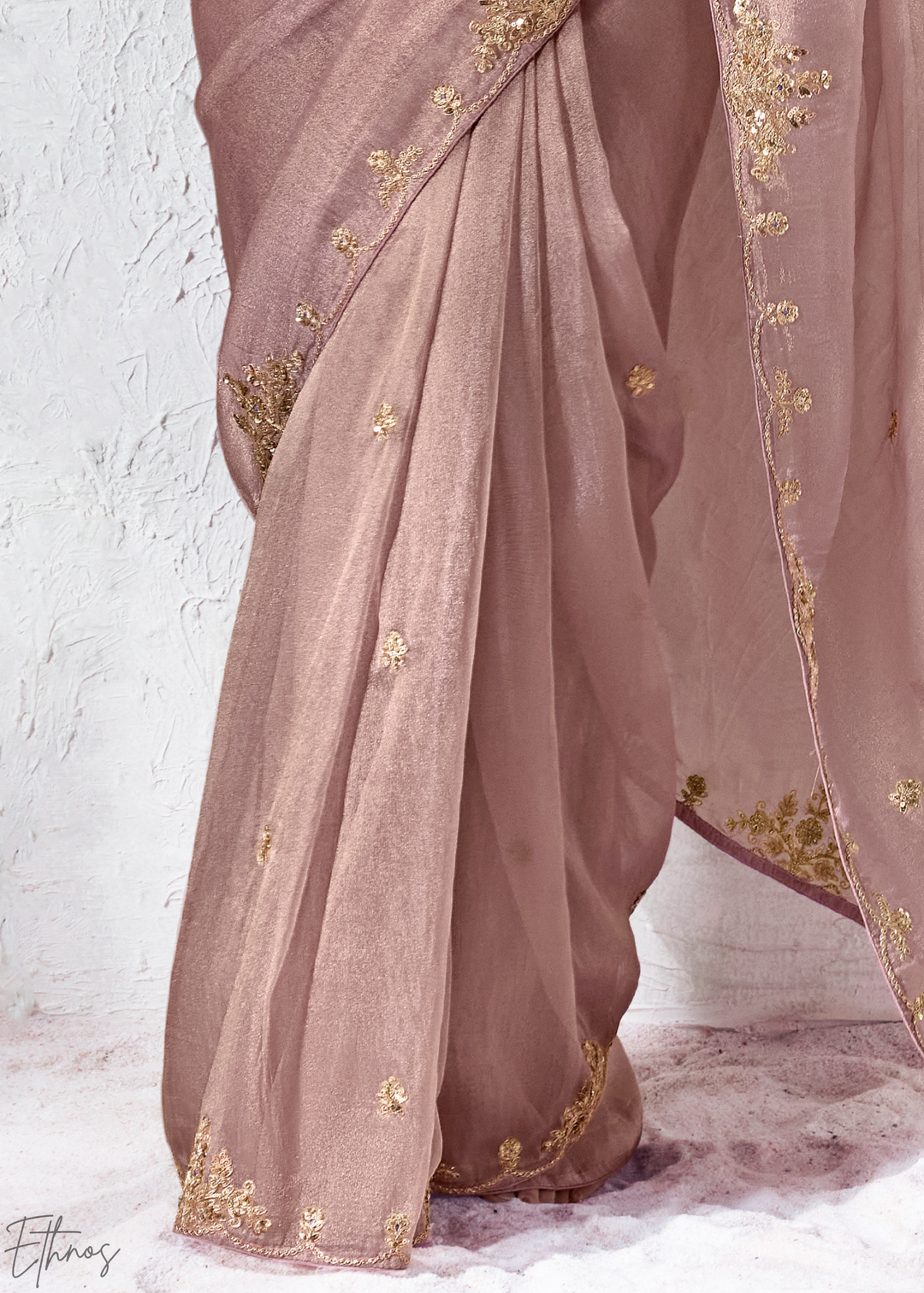 Dusty Mauve Floral Printed Blouse Organza Silk Saree
