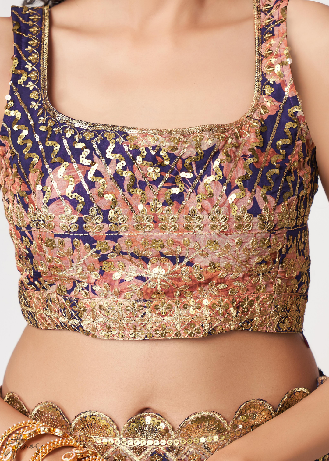 Dusty Mauve Rose Floral Print Organza Saree