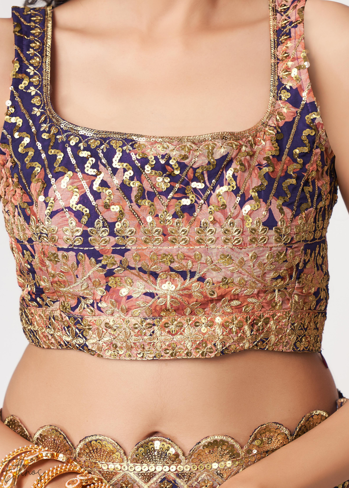 Dusty Mauve Rose Floral Print Organza Saree