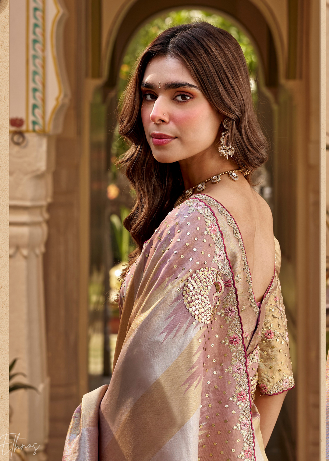 Dusty Mauve Subtle Checkered Satin Silk Saree