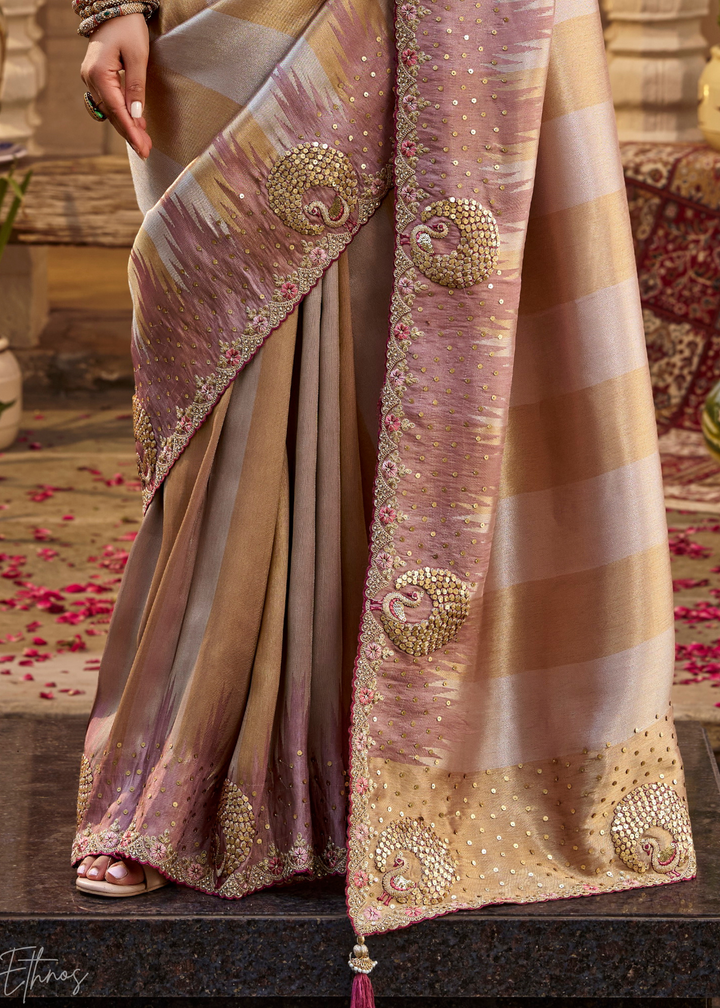 Dusty Mauve Subtle Checkered Satin Silk Saree