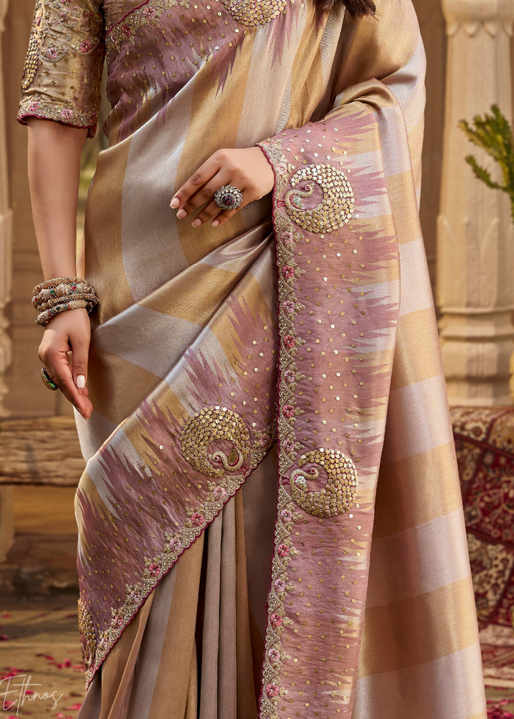 Dusty Mauve Subtle Checkered Satin Silk Saree