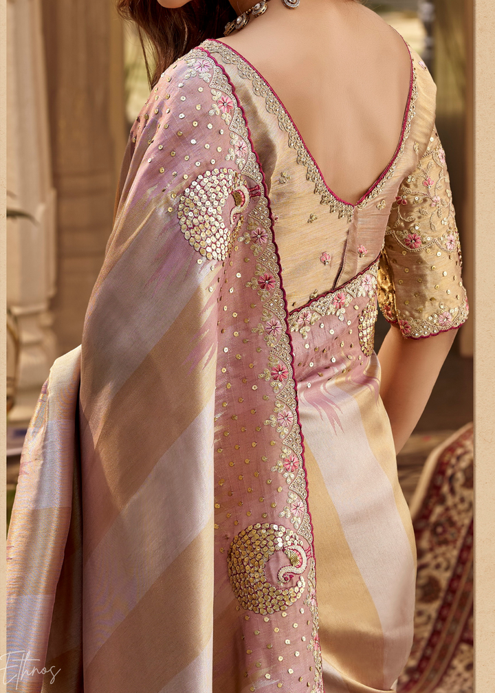 Dusty Mauve Subtle Checkered Satin Silk Saree