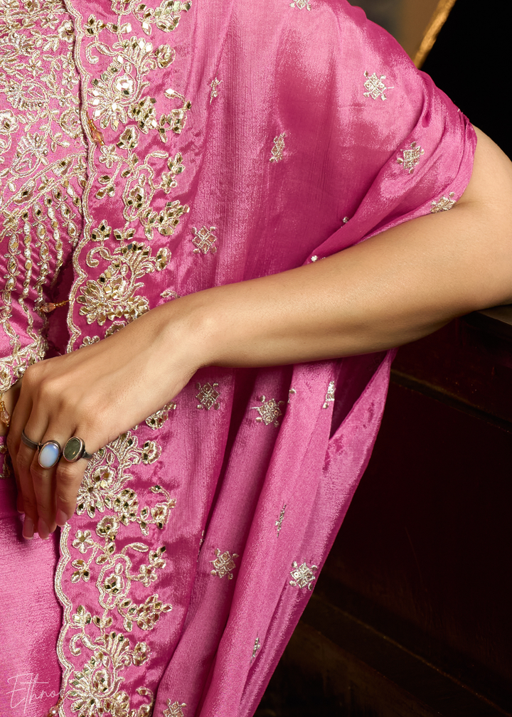 Dusty Pink Chinon Shrug Choli Skirt Set
