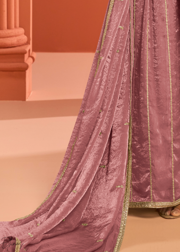 Dusty Pink Embroidered Fandy Silk Palazzo Suit