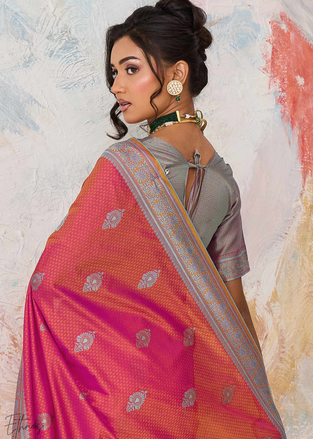 Dusty Pink Jacquard Kanjivaram Silk Saree