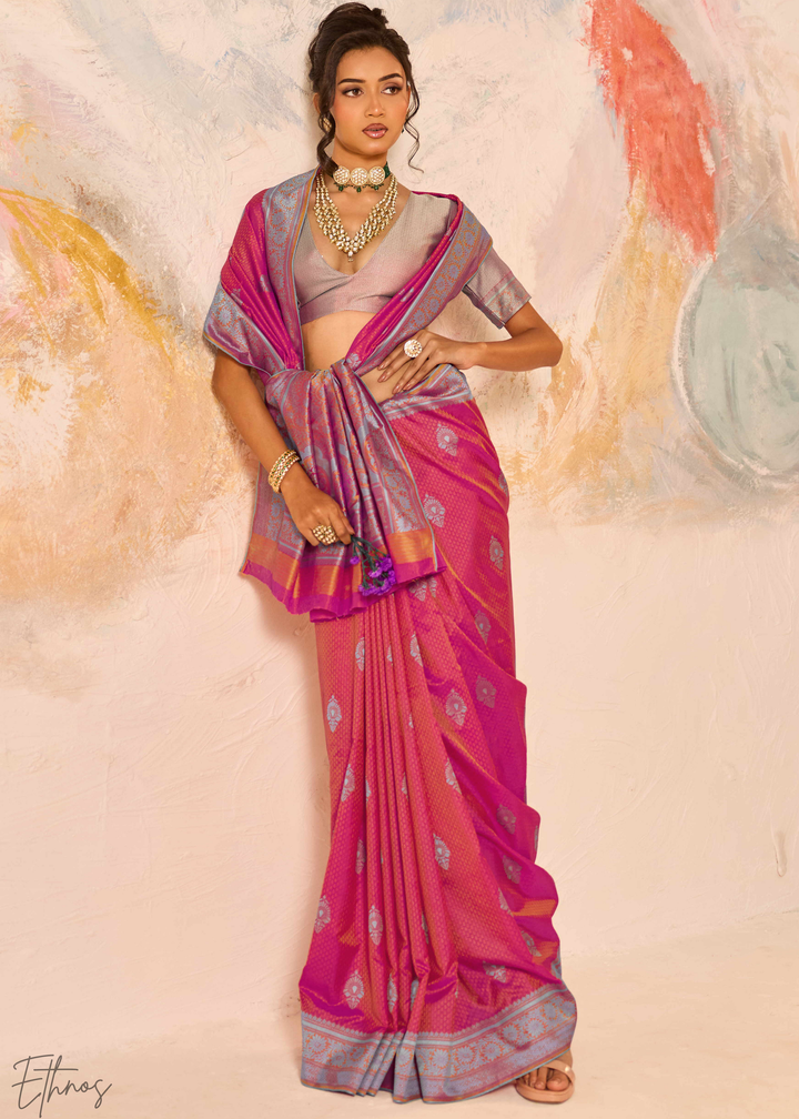Dusty Pink Jacquard Kanjivaram Silk Saree