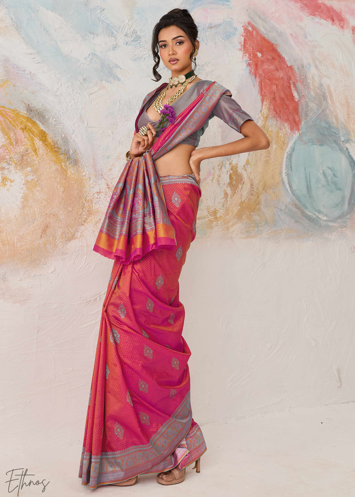 Dusty Pink Jacquard Kanjivaram Silk Saree