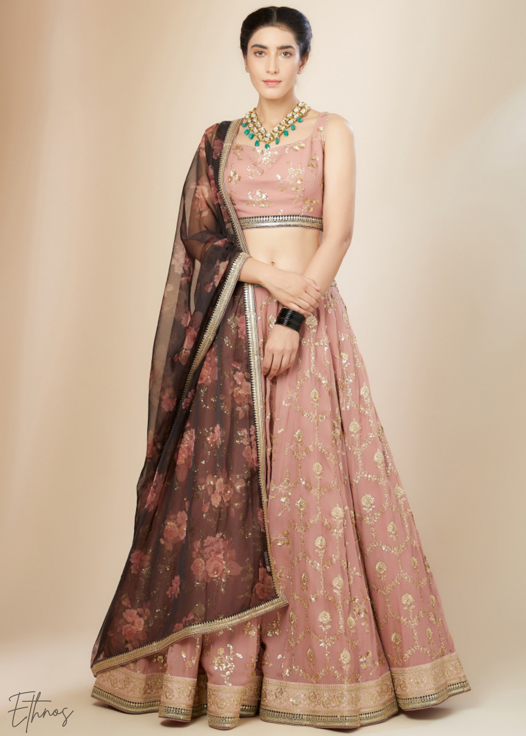 Dusty Pink Sequins Georgette Lehenga