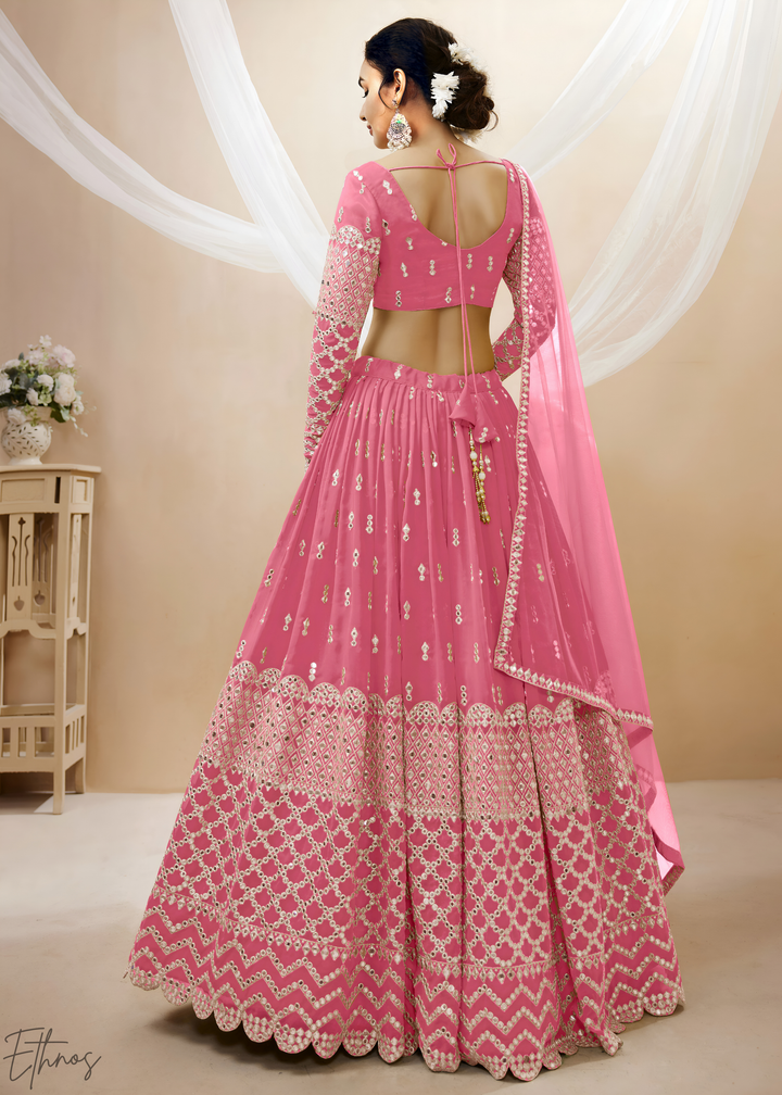Dusty Pink Sequins Georgette Lehenga