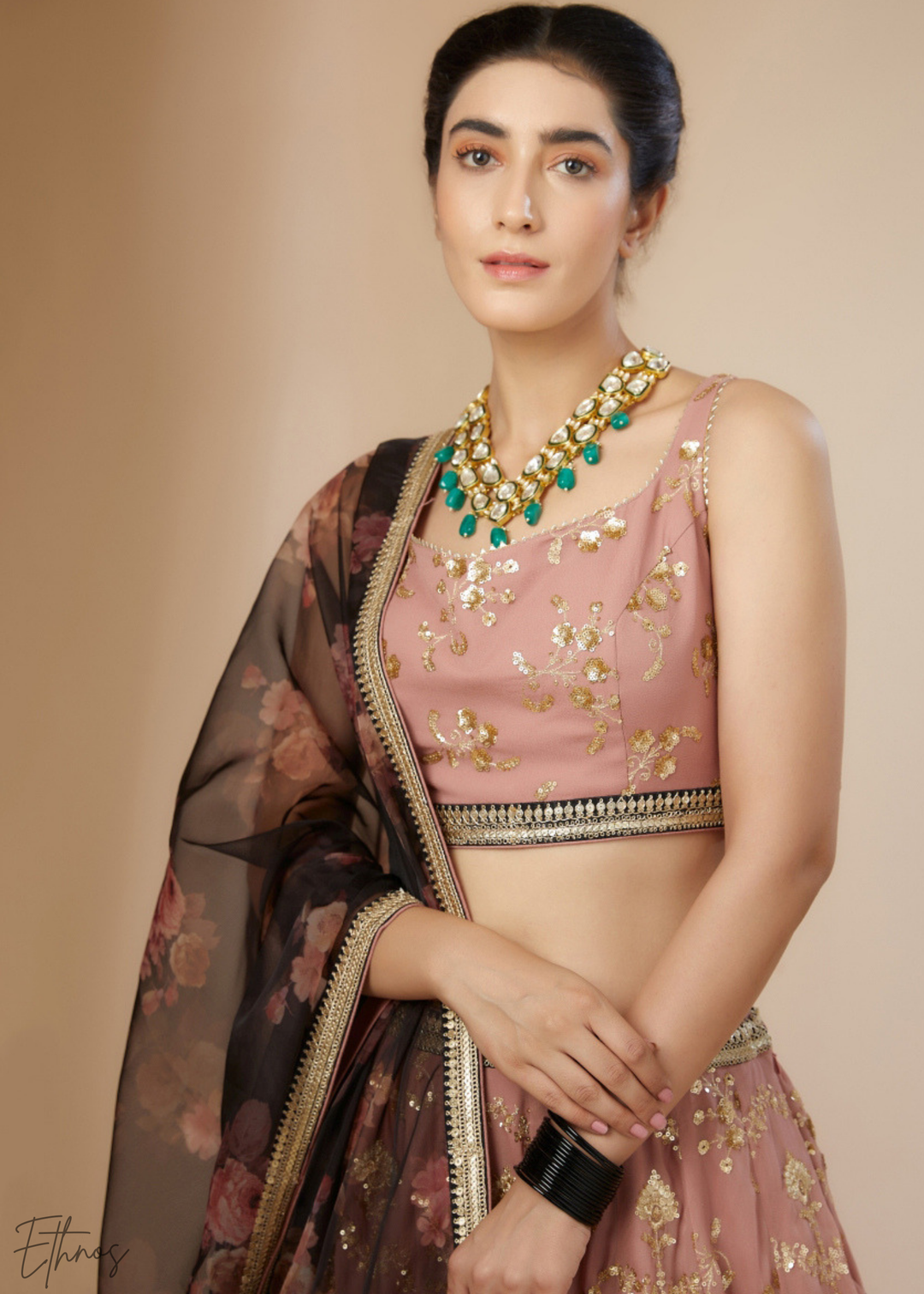 Dusty Pink Sequins Georgette Lehenga