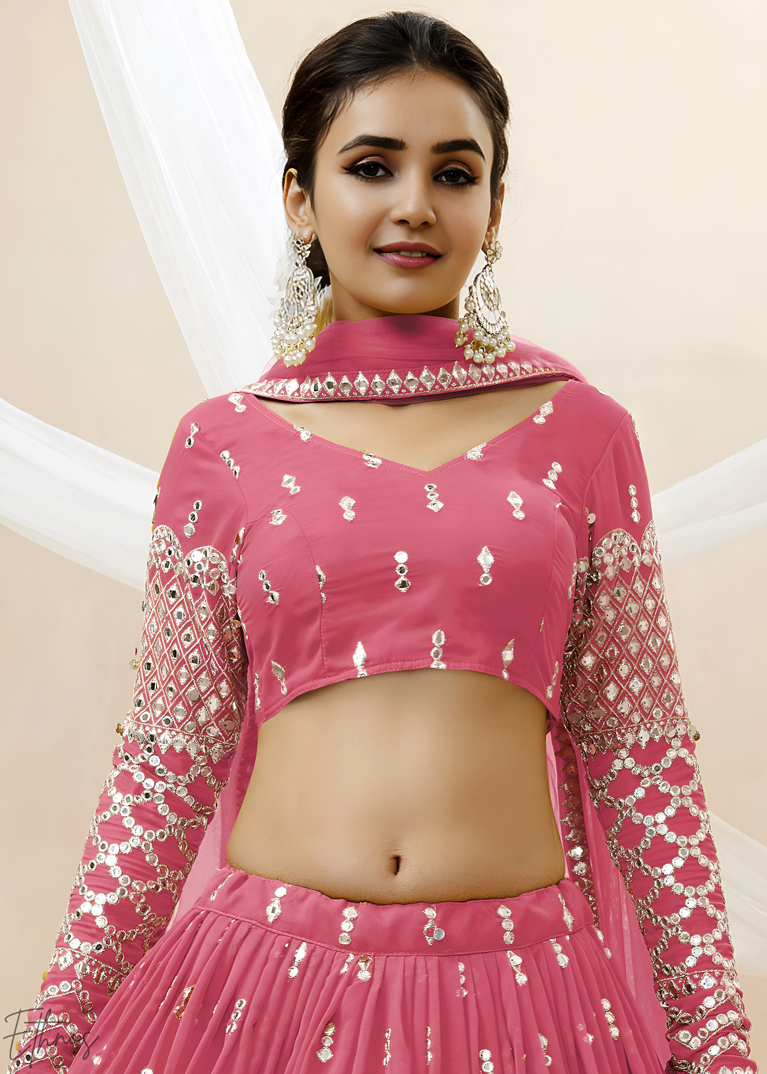 Dusty Pink Sequins Georgette Lehenga