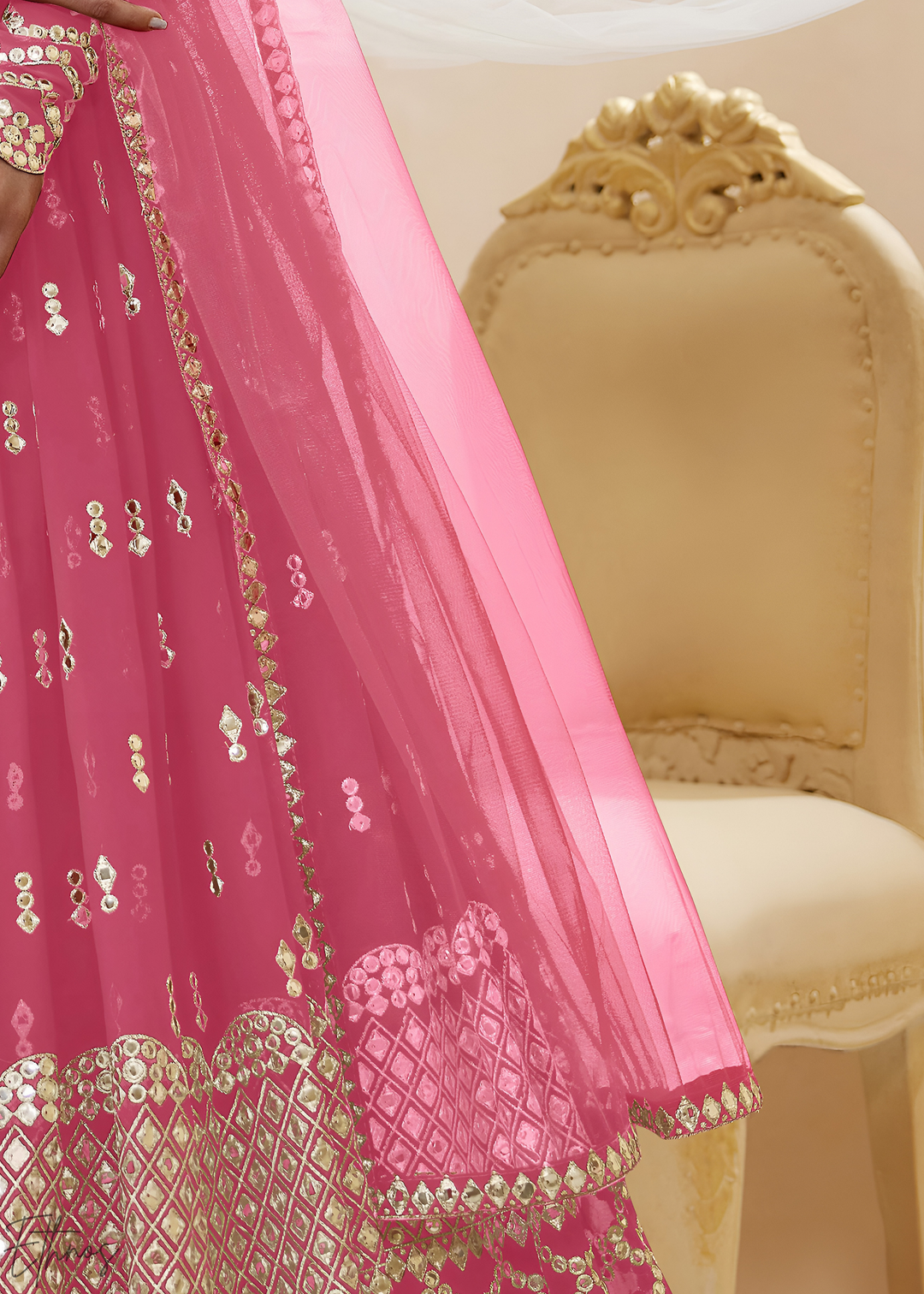 Dusty Pink Sequins Georgette Lehenga