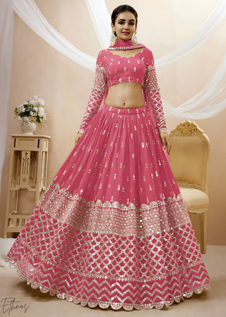 Dusty Pink Sequins Georgette Lehenga