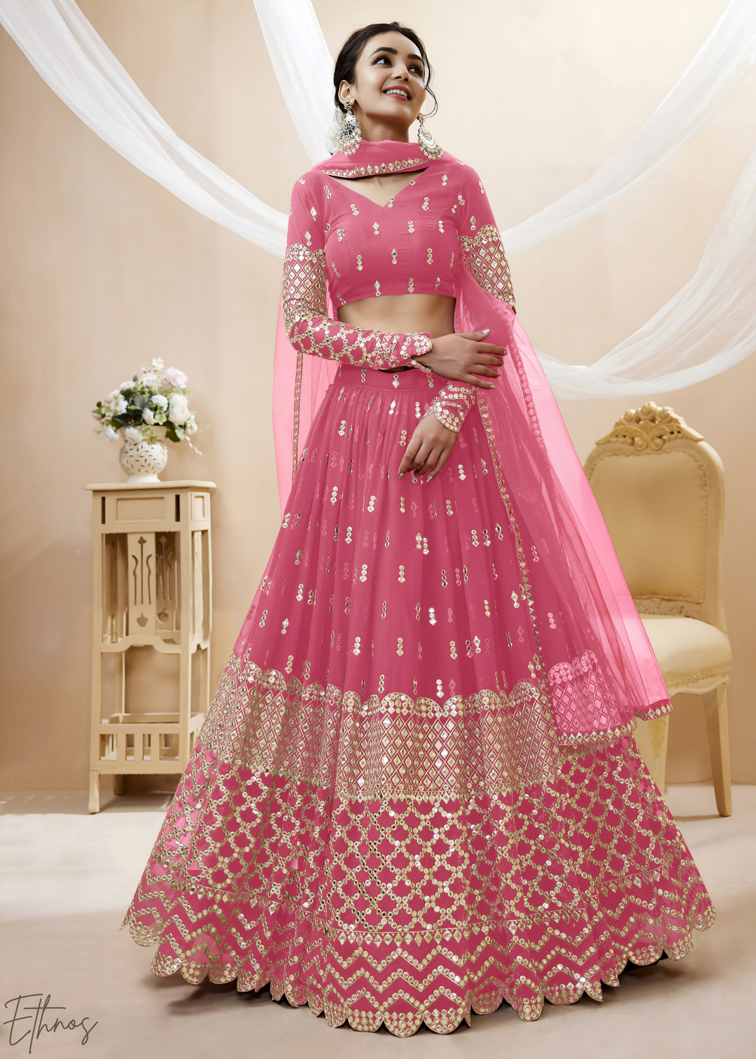 Dusty Pink Sequins Georgette Lehenga