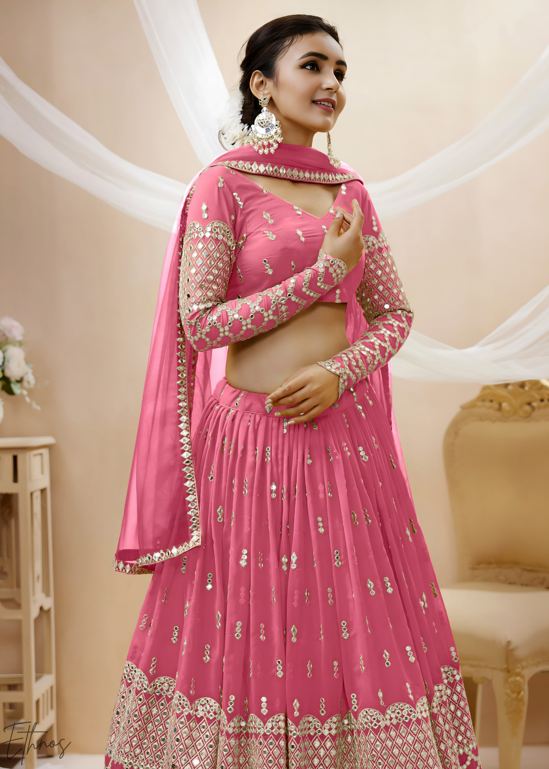 Dusty Pink Sequins Georgette Lehenga