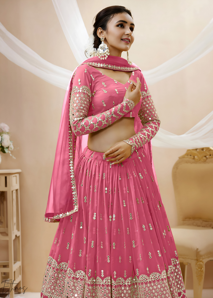 Dusty Pink Sequins Georgette Lehenga