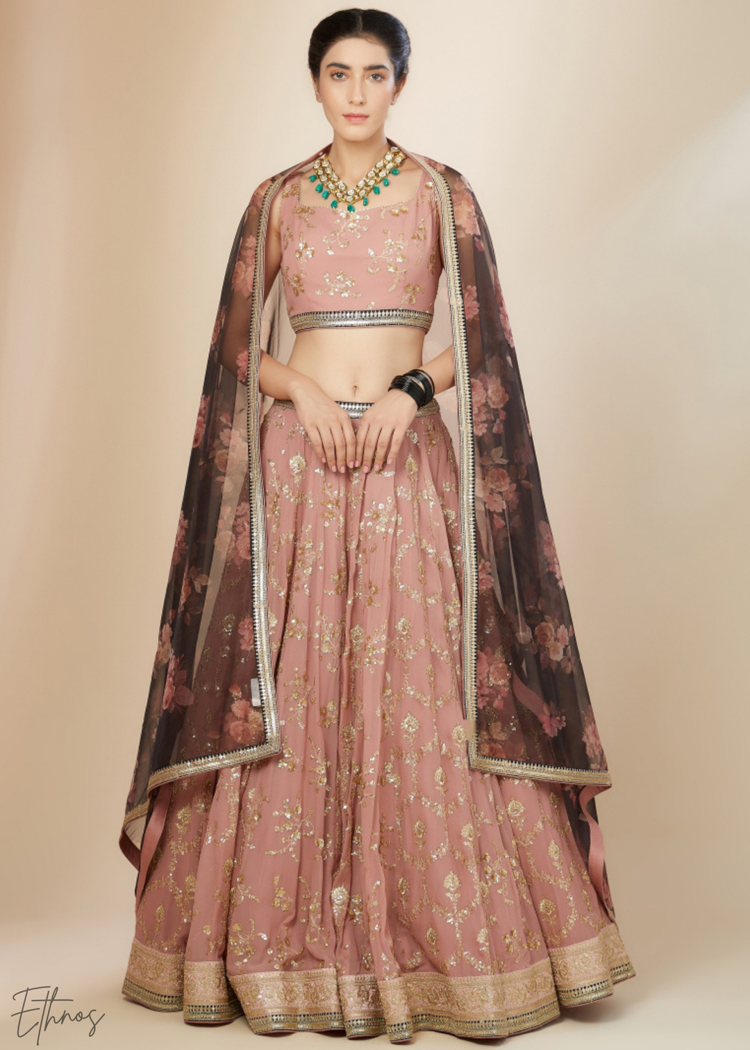 Dusty Pink Sequins Georgette Lehenga