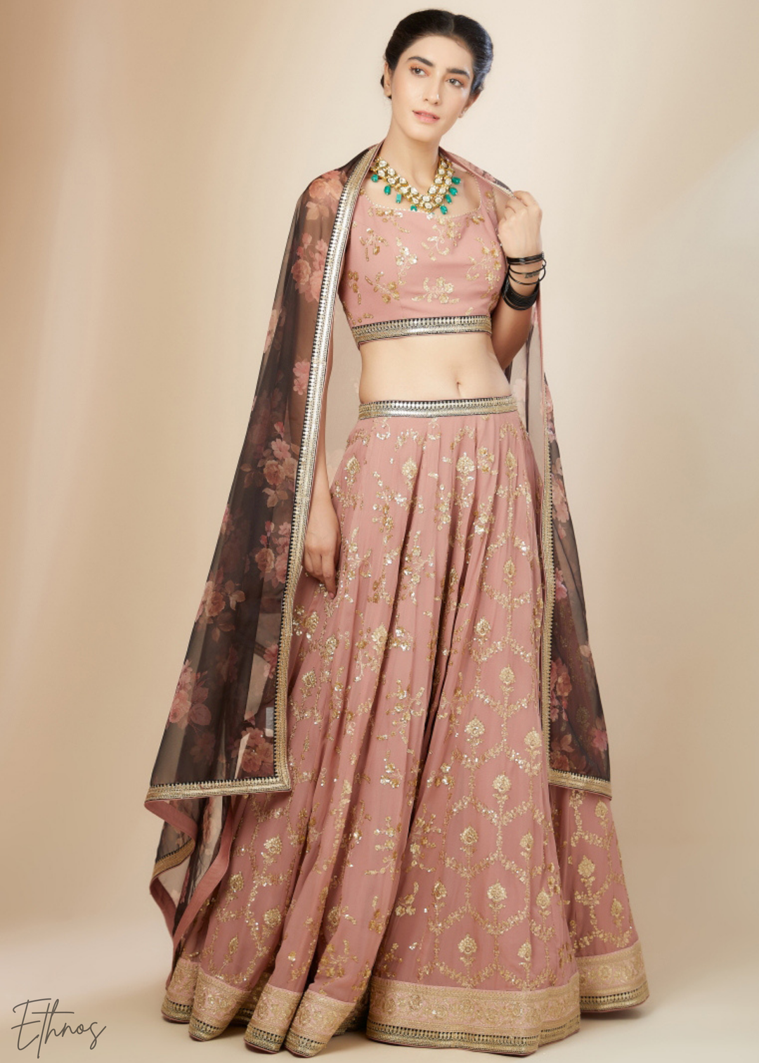 Dusty Pink Sequins Georgette Lehenga