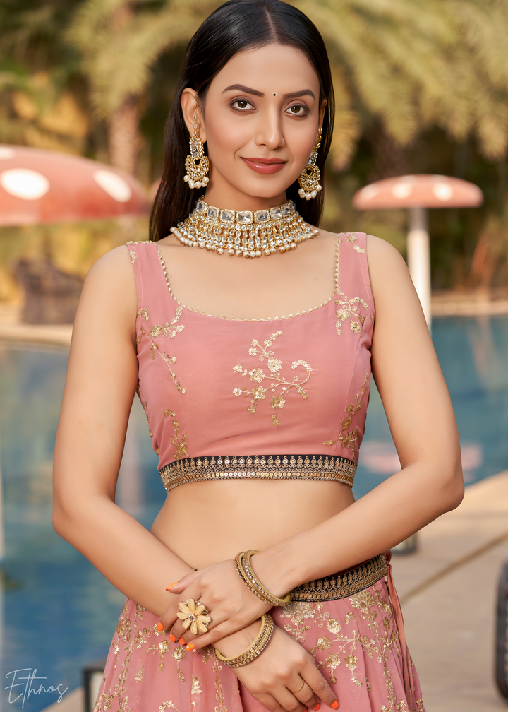 Dusty Pink & Black Sequins Georgette Lehenga