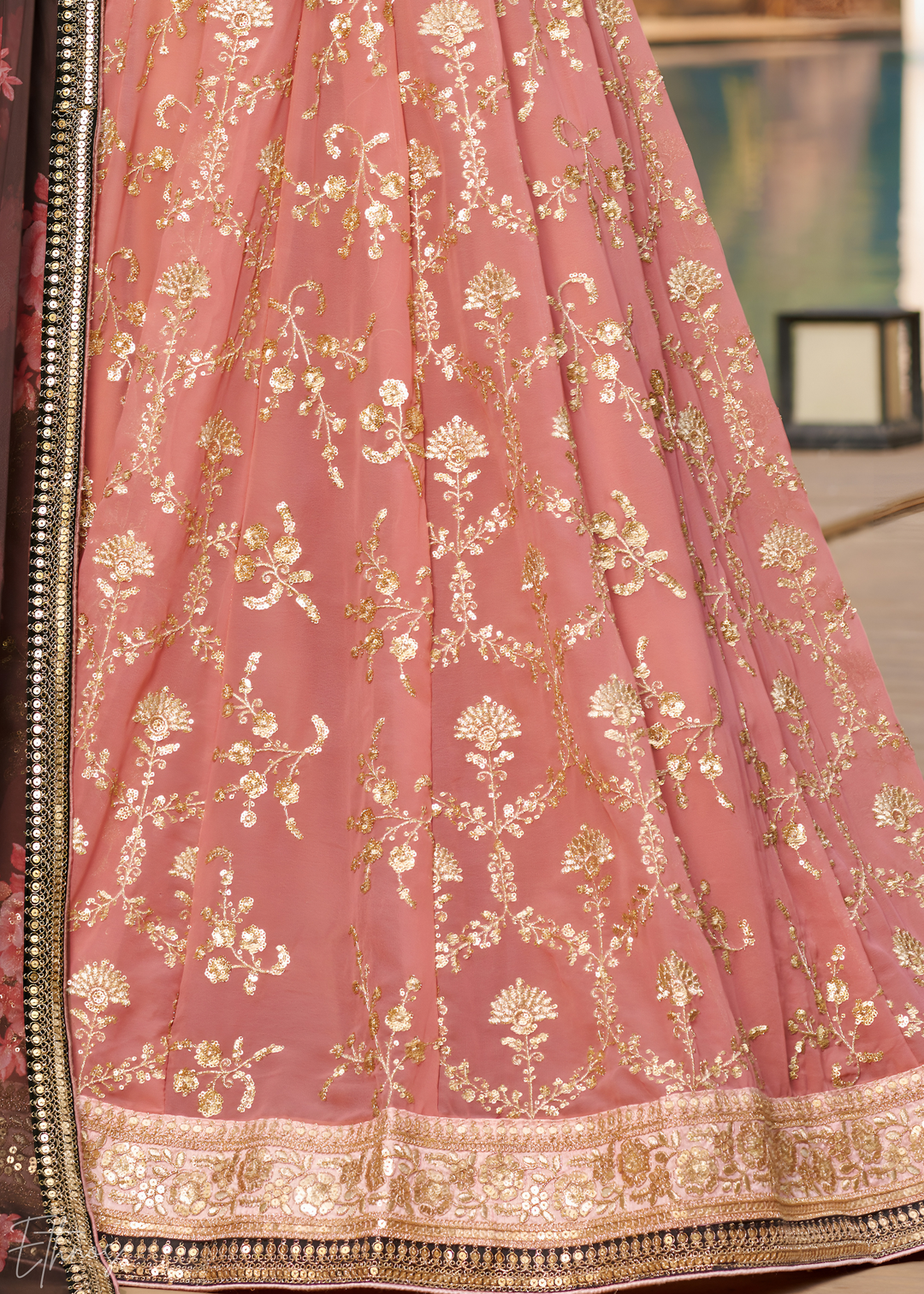 Dusty Pink & Black Sequins Georgette Lehenga