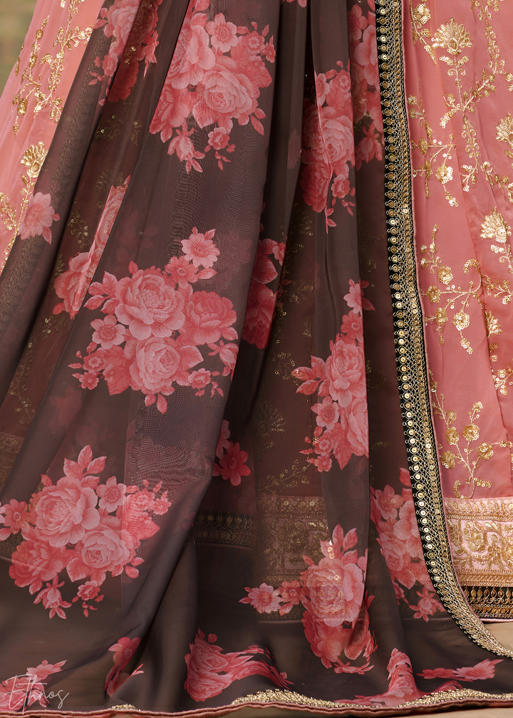 Dusty Pink & Black Sequins Georgette Lehenga
