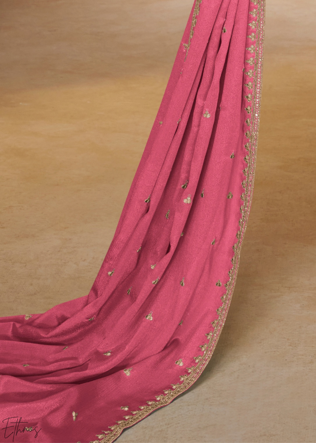 Dusty Rose Golden Motif Chinon Sharara Suit