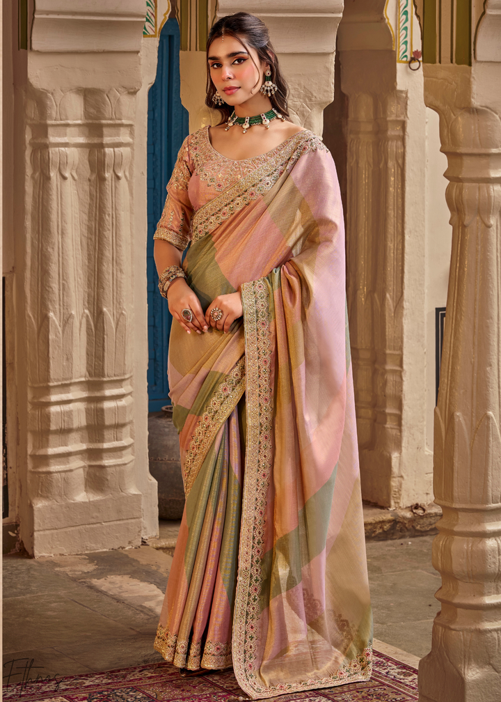 Dusty Rose Multi-Shade Border Embroidered Silk Saree