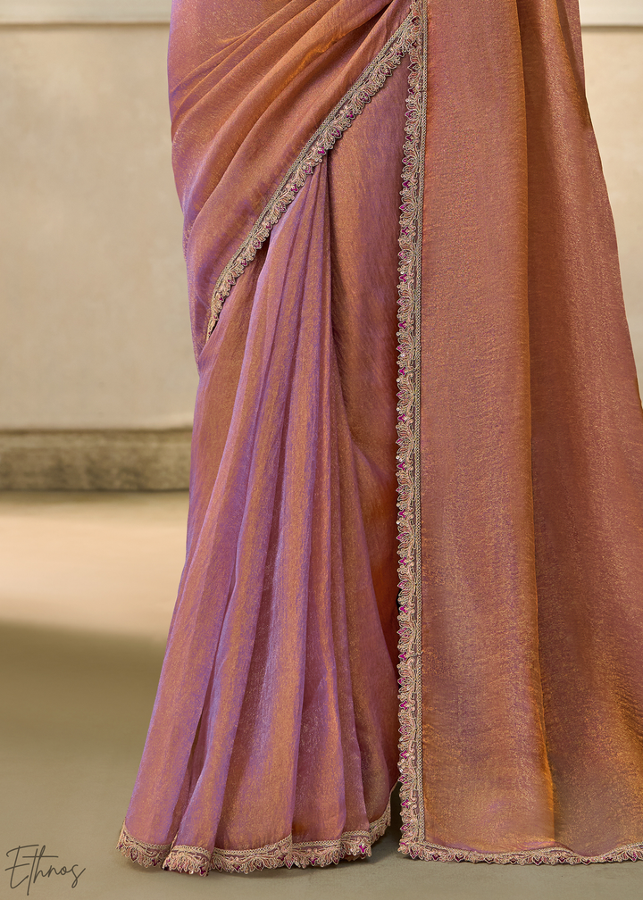 Dusty Rose Ruffle Border Georgette Saree