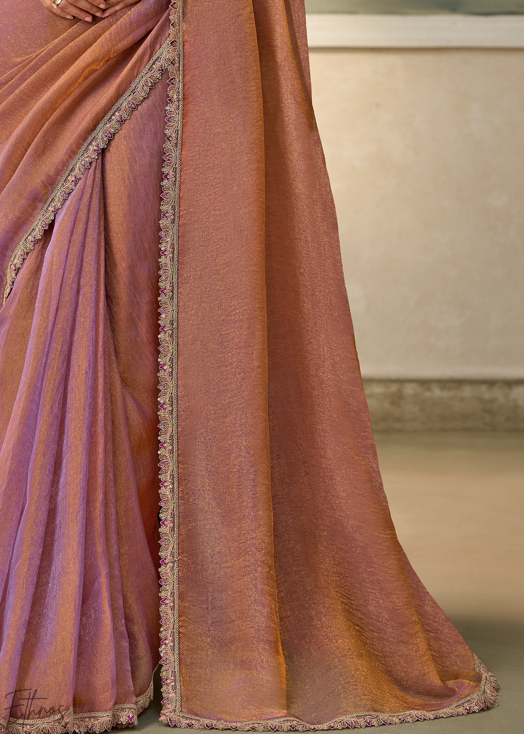 Dusty Rose Ruffle Border Georgette Saree
